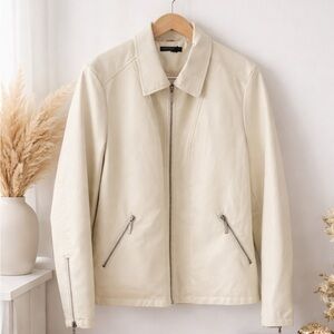 Baccini Cream Faux Leather Sherpa Lined Zip Jacket XL